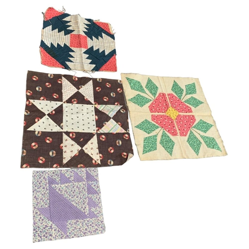 Vintage Quilting Squares 5 Patchwork Blocks Assorted Patterns & Colors Handmade